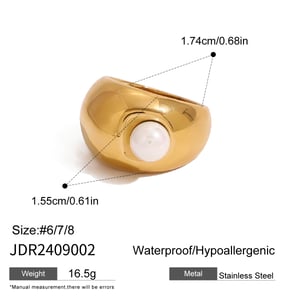 1 Piece Simple Series  Irregular shape Stainless Steel  Gold Color Artificial Pearl Women's Minimalist Rings h5 